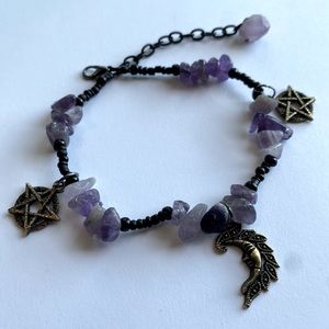 Pentagram and moon amethyst anklet